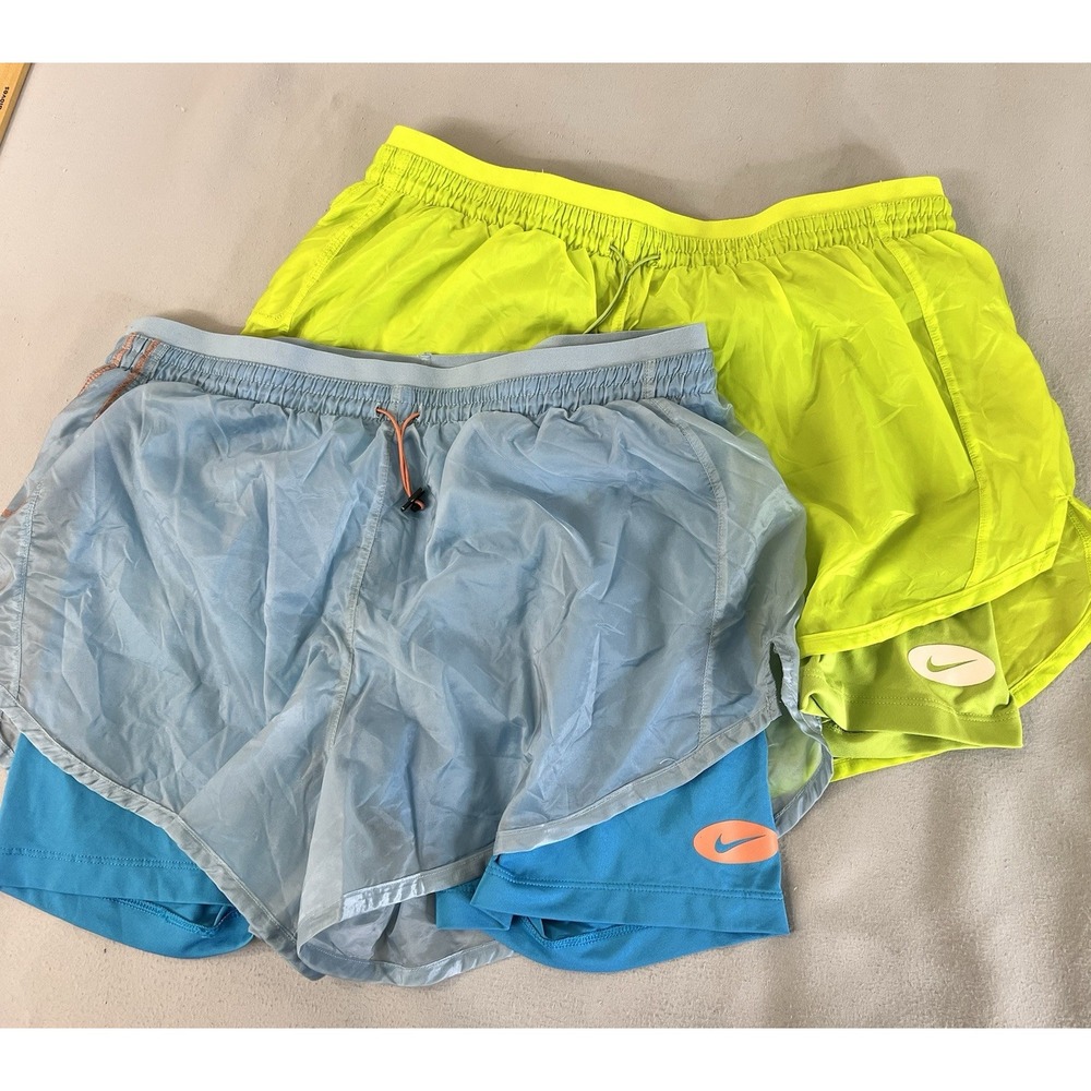 Nike Lot Of 2 Womens Sz Medium Shorts Yellow/ Blue Athletic